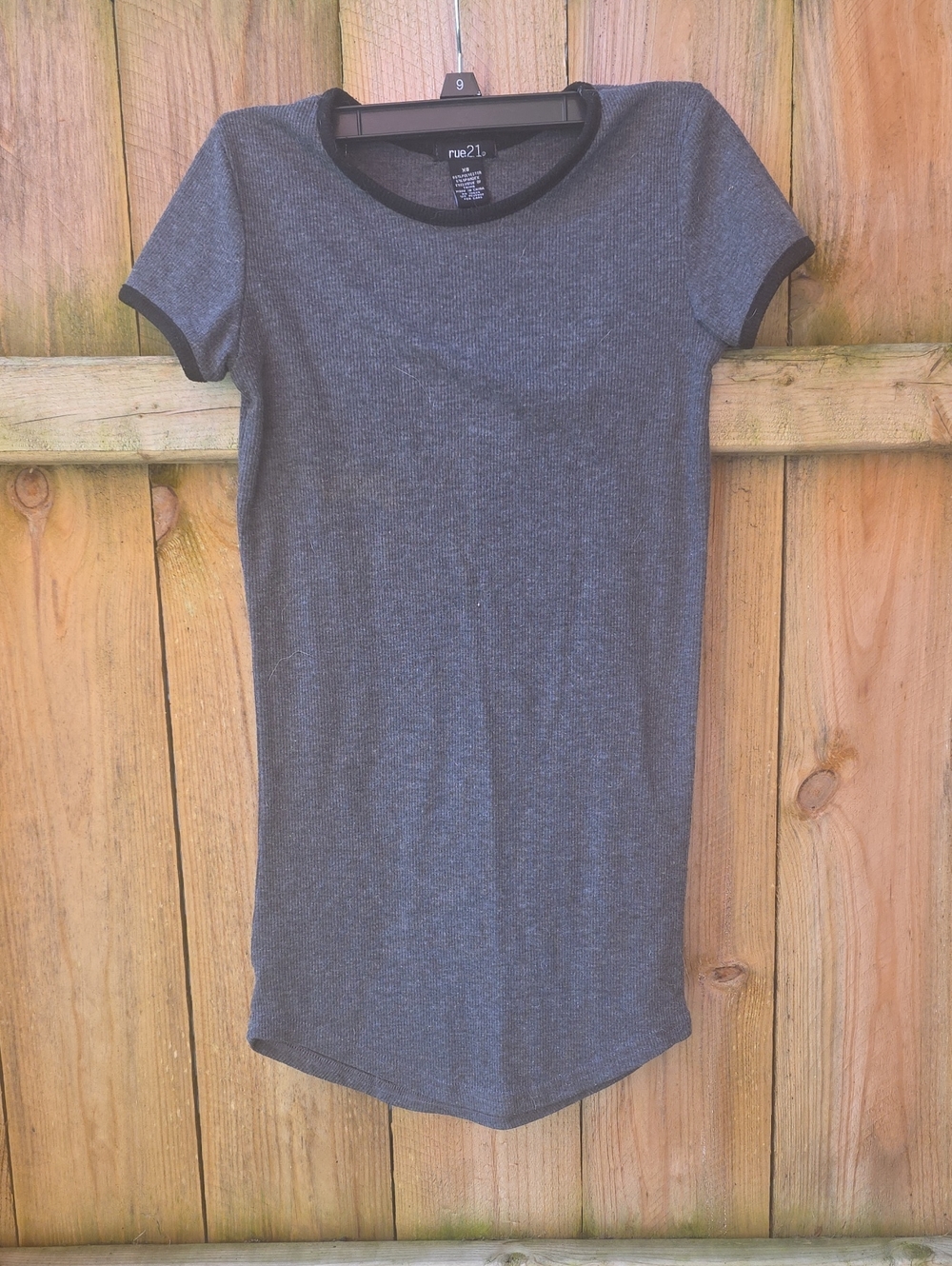 Rue21 Charcoal Gray Short Sleeve Ringer Tee with Black Trim